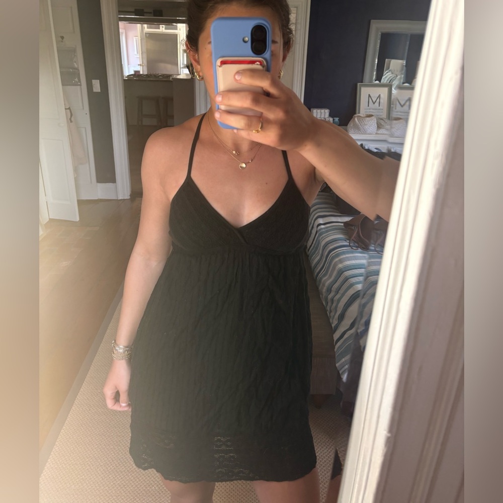 Vintage Black Summery Crochet Halter neck Dress Rip Curl Size Small